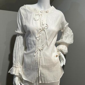 Roberto Cavalli Vintage Pirate Ruffle Top, White Shirt 100% Cotton, Size 38